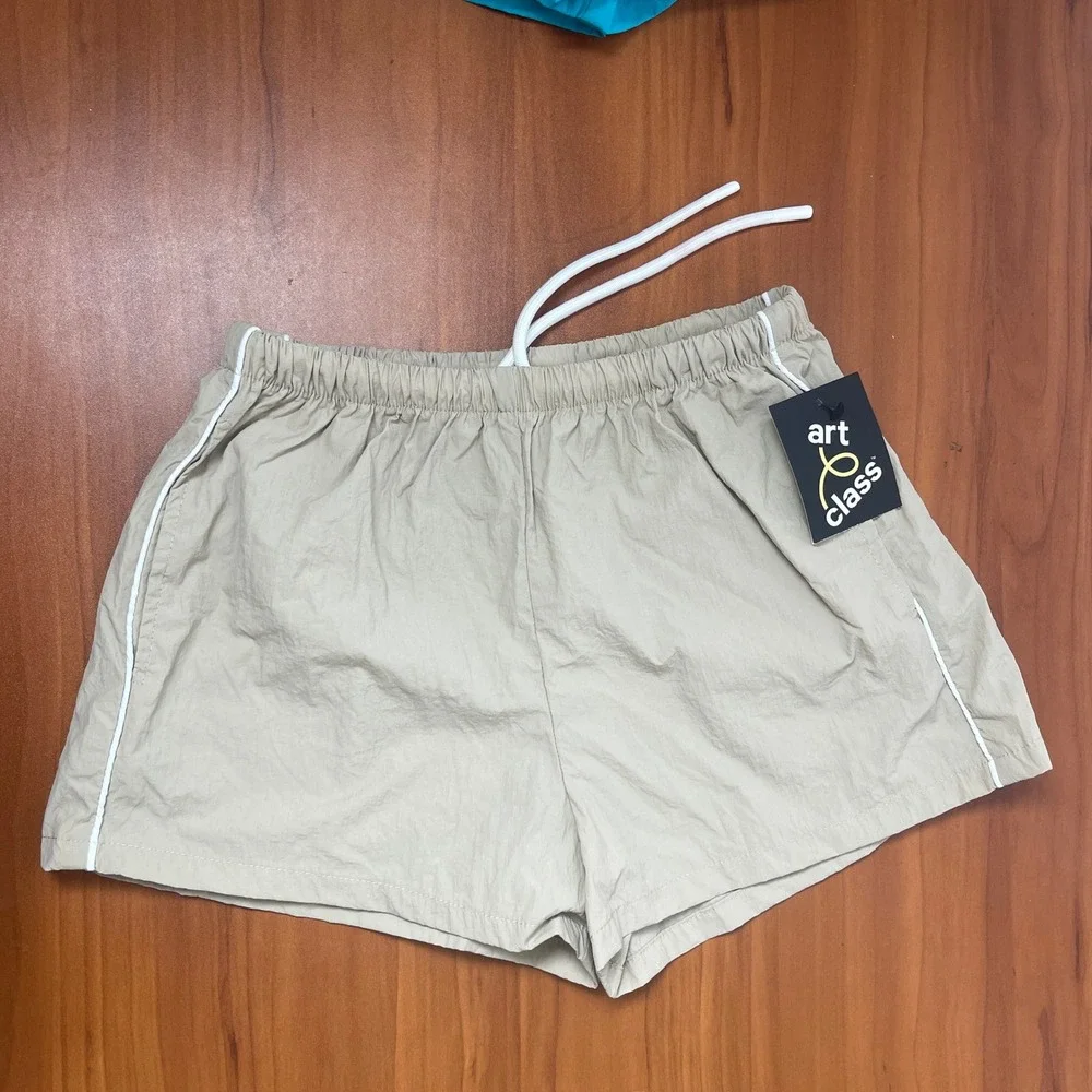 Lot of 2 Art Class Girls 2 Nylon Athletic Sports Shorts Blue & Beige Size S 6-7